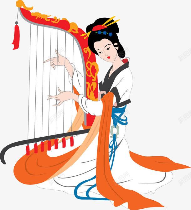 手绘复古女人弹琴图png免抠素材_新图网 https://ixintu.com 中国风 卡通手绘 古人弹琴 古代美女 唯美 女人 女性 弹琴 水彩