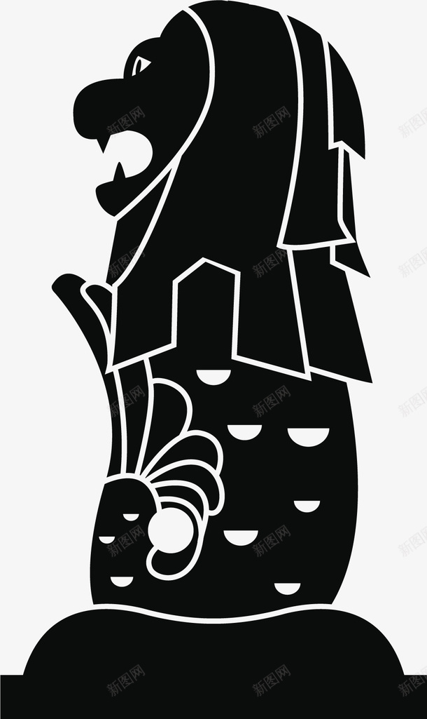 纯黑鱼尾狮png免抠素材_新图网 https://ixintu.com 国家 国家地标 手绘插画 新加坡 新加坡地标 标志 标志性建筑物 纯黑