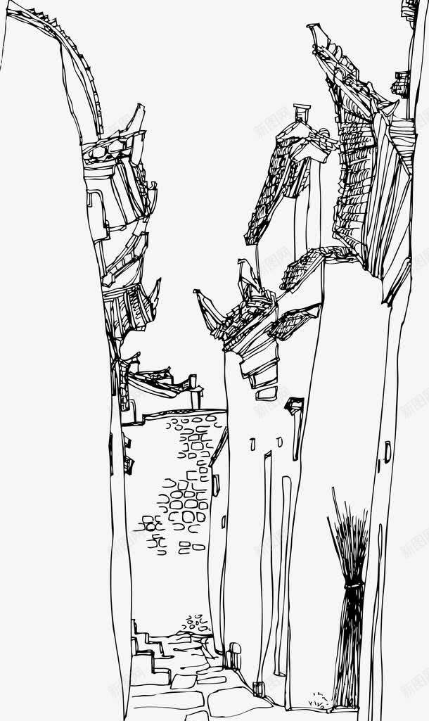 速写古镇街道一角png免抠素材_新图网 https://ixintu.com 中国风 传统建筑 古代 古代街道 古镇 线描 街道一角 速写 风景