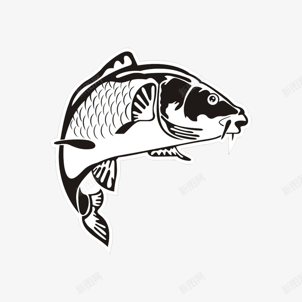 鲤鱼黑白插画图标