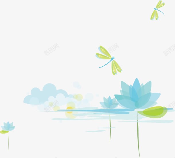 荷花png免抠素材_新图网 https://ixintu.com 花卉 蓝色 蜻蜓
