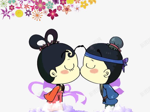 牛郎织女png免抠素材_新图网 https://ixintu.com 七夕 卡通 手绘 白云 花朵装饰