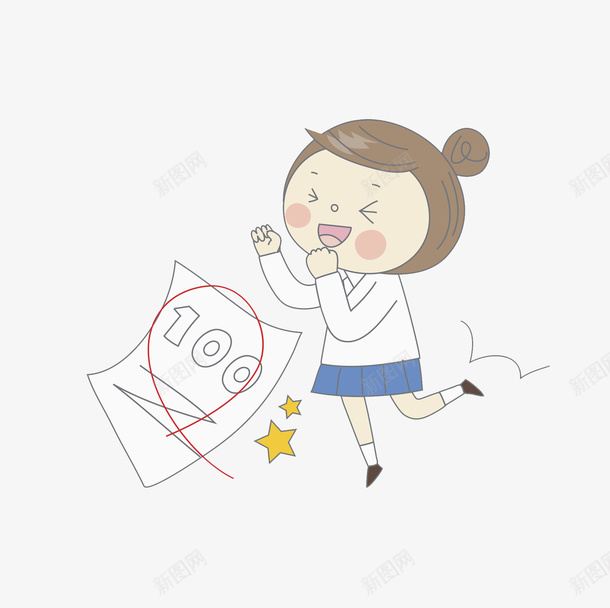 兴奋地女孩png免抠素材_新图网 https://ixintu.com 兴奋地 可爱的 女孩 满分 考试100分 考试成功 试卷 跳跃的 高兴地