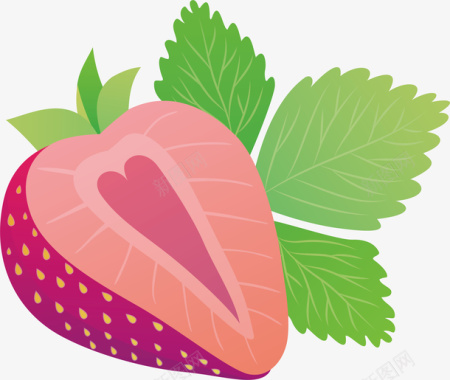 UI绿色水果切开的草莓图标矢量图图标