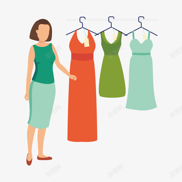 卡通版买衣服的女人png免抠素材_新图网 https://ixintu.com 卡通手绘 女人 店员 服装 漫画衣服 装饰图 裙子 长裙