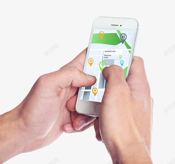 手机导航psd免抠素材_新图网 https://ixintu.com 人拿手机 双手 地点 搜索 路线