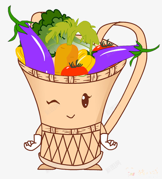 卡通蔬菜小背篓png免抠素材_新图网 https://ixintu.com 卡通 可爱 小背篓 竹子背篓 竹编 背带 背筐竹篓 蔬菜 表情