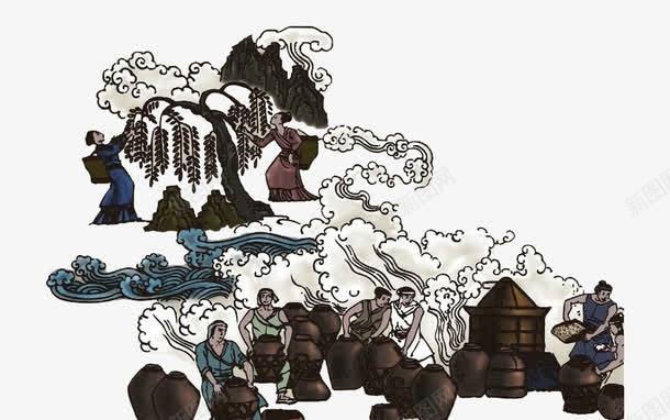 中国风古代酿酒图插图元素png免抠素材_新图网 https://ixintu.com 中国风 书籍装帧 古代酿酒图 插图