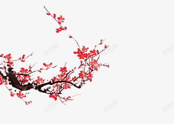 水墨式梅花png免抠素材_新图网 https://ixintu.com 中国风 傲骨 梅花 水墨 红色