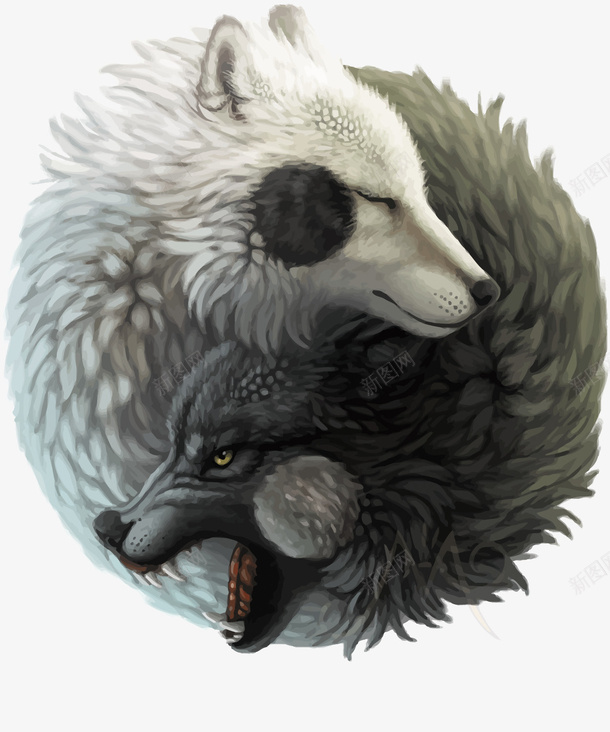 阴阳狼矢量图eps免抠素材_新图网 https://ixintu.com 卡通 双重人格 太极 手绘 狼PNG矢量图 狼免扣PNG图 矢量图 矢量狼 阴阳