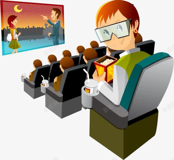 手绘看电影png免抠素材_新图网 https://ixintu.com 手绘 电影色调 电影院 看电影 观影厅