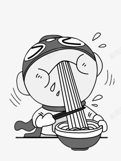卡通的小孩吃面条png免抠素材_新图网 https://ixintu.com 人物 汗滴 灰白 面条
