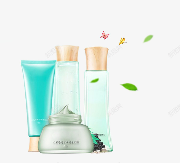 植物化妆品飘散的树叶psd免抠素材_新图网 https://ixintu.com 化妆品 植物 洗面奶 瓶子 面霜 飘散的树叶