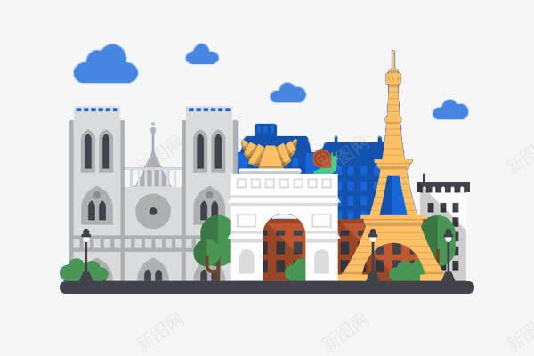 法国著名建筑图png免抠素材_新图网 https://ixintu.com 卡通 埃菲尔铁塔 巴黎凯旋门 巴黎圣母院 建筑物 法国特色