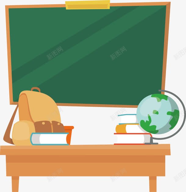 课桌后挂着的黑板png免抠素材_新图网 https://ixintu.com 地球仪 挂着的黑板 矢量png 讲台 课桌椅 黑板