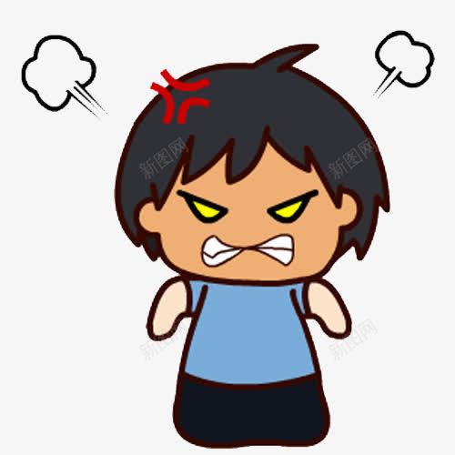 生气的卡通小男孩png免抠素材_新图网 https://ixintu.com 凶巴巴 凶恶的表情 卡通 卡通火冒三丈 发火 头上冒烟 憋屈 气愤 气愤的表情 生气 生气效果 生气的小孩 蓝衣服 面目狰狞的