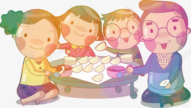 卡通新年小孩包饺子png免抠素材_新图网 https://ixintu.com 一家人 中秋团圆饭 做团圆饭 包饺子 卡通 小孩包饺子 新年 桌子