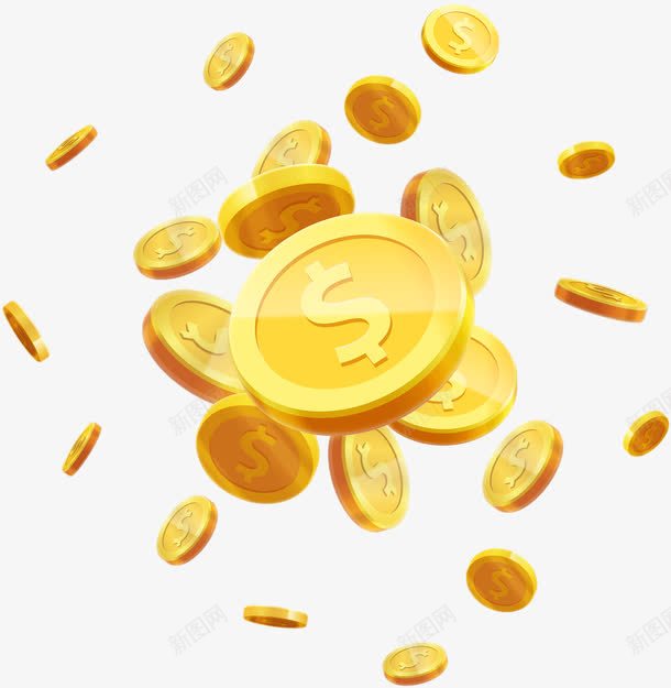卡通黄色金币飘扬效果png免抠素材_新图网 https://ixintu.com 卡通 效果 金币 飘扬 黄色