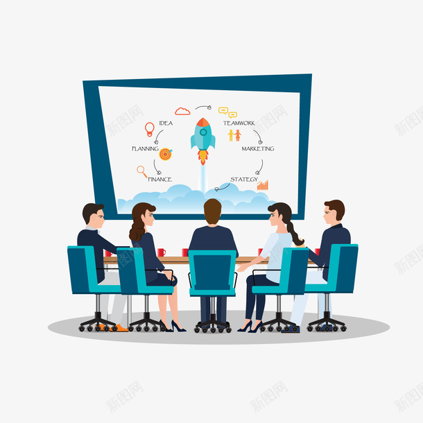 会议室开会人物png免抠素材_新图网 https://ixintu.com 会议室 会议室场景 卡通人物 卡通男孩女孩 商业 商务 开会