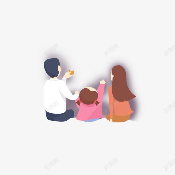 一家人赏月png免抠素材_新图网 https://ixintu.com 一家人 中秋佳节 卡通人物 吃月饼 团圆 插图 赏月