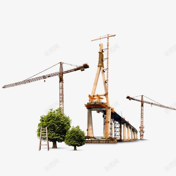桥梁施工png免抠素材_新图网 https://ixintu.com 工地 施工 桥梁 起重机