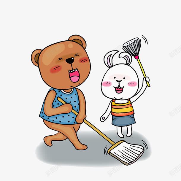 卡通插画擦地板的小熊png免抠素材_新图网 https://ixintu.com 儿童插画 劳动 卡通 小熊 打扫卫生 拖把 擦地板