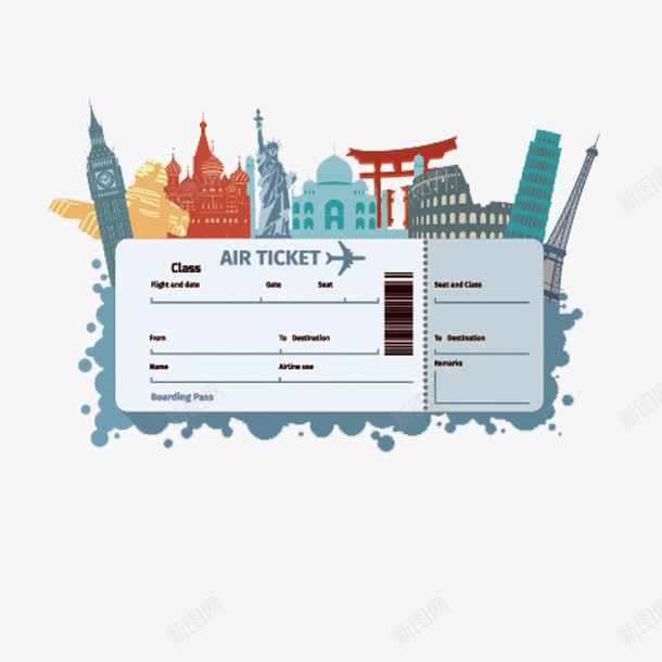 飞机票png免抠素材_新图网 https://ixintu.com 卡通 扁平化 著名建筑 飞机票