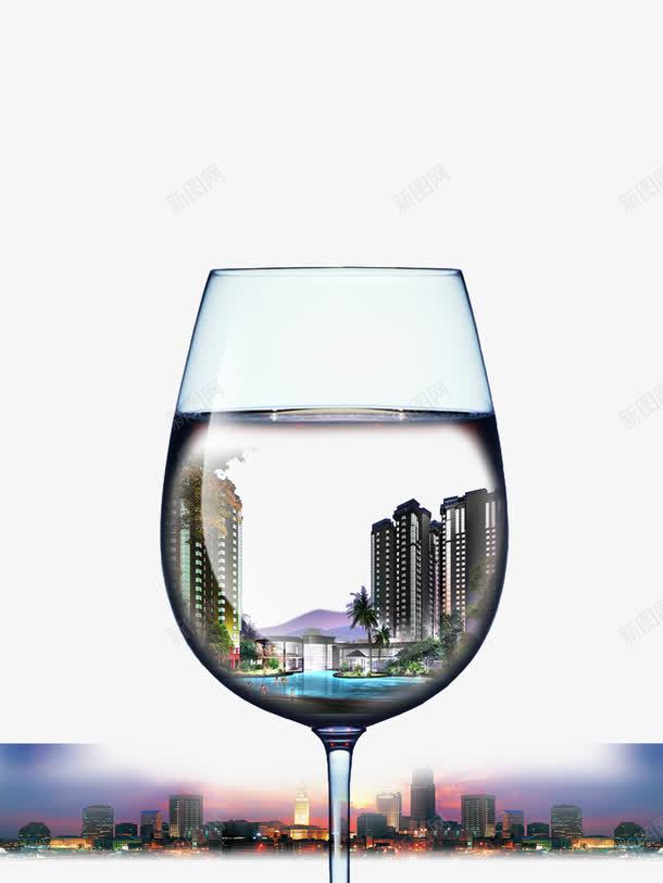 浪漫不夜城房地产png免抠素材_新图网 https://ixintu.com 倾心 地产 地产设计 楼房 爱情 酒杯里的楼房 高档地产 高端地产 高脚杯