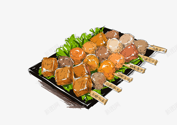 手绘烧烤烤串插画元素psd免抠素材_新图网 https://ixintu.com BBQ 卡通插画 手绘风格 清新风格 烧烤烤串 石板烤肉