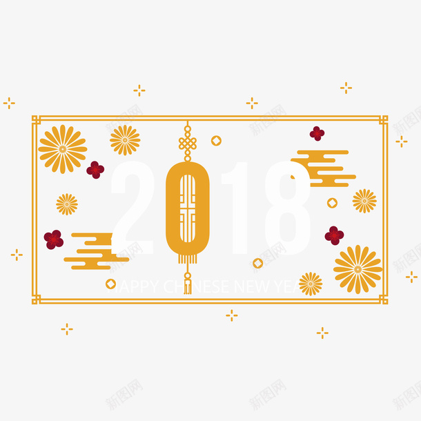 2018金色灯笼贺卡矢量图ai免抠素材_新图网 https://ixintu.com 2018 庆典 新年 灯笼 狗年 节日 花卉 贺卡 金色 矢量图