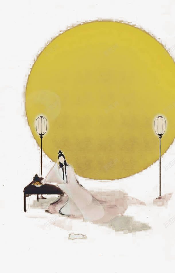 中秋png免抠素材_新图网 https://ixintu.com 中秋节 古风 圆月 女性 月亮 木桌
