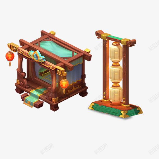 湘西翠帐乌木床和宫灯png免抠素材_新图网 https://ixintu.com 免抠图 宫灯 湘西