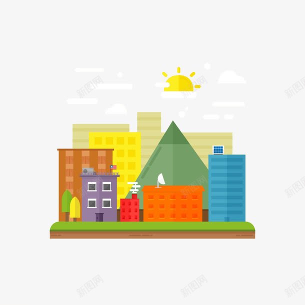 卡通城市中慢慢升起的太阳png免抠素材_新图网 https://ixintu.com 卡通城市 卡通太阳 城市卡通 太阳 太阳升起 慢慢