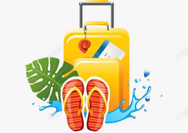 暑期出行png免抠素材_新图网 https://ixintu.com 出行 叶子 夏季 拖鞋 旅游 水花 狂暑季 箱包