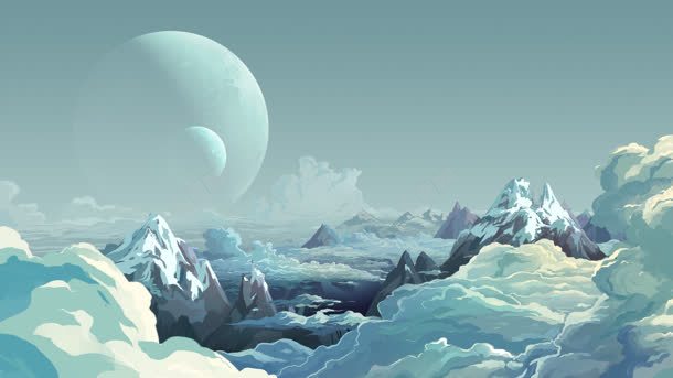 蓝色天空手绘山峰云层jpg设计背景_新图网 https://ixintu.com 云层 山峰 空手 蓝色