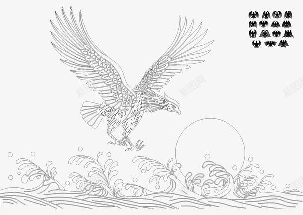 手绘飞鹏图标png_新图网 https://ixintu.com 俯瞰 图标 大鹏展翅 太阳 展翅
