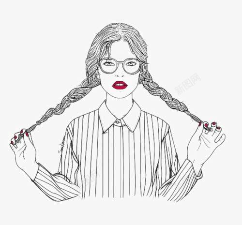 马尾辫女孩插画png免抠素材_新图网 https://ixintu.com 人物插画 手绘插画 插画 线描插画 肖像速写