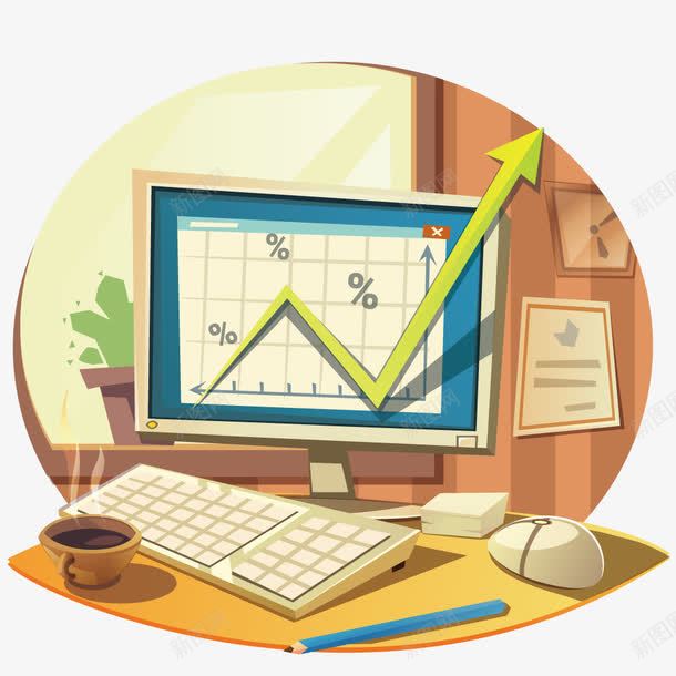 形势走势图png免抠素材_新图网 https://ixintu.com 书桌 办公桌 场景图 数据 电脑