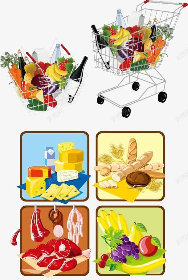 装满食物的超市购物车png免抠素材_新图网 https://ixintu.com 商品 种类繁多 购物 超市
