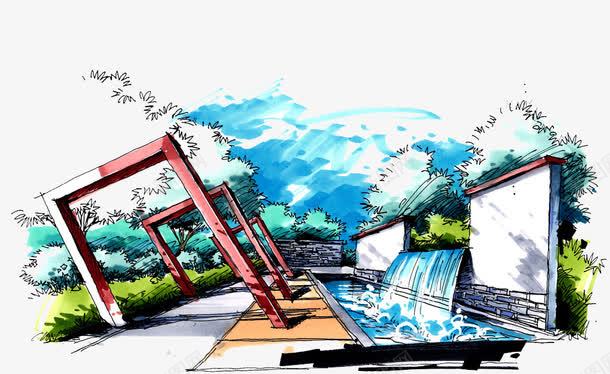 跌水景墙景观手绘效果图png免抠素材_新图网 https://ixintu.com 图片 建筑设计 手绘 手绘效果图 效果图 景观 环艺展板 环艺设计 装修 跌水景墙 跌水景墙景观 跌水景墙景观手绘效果图免抠