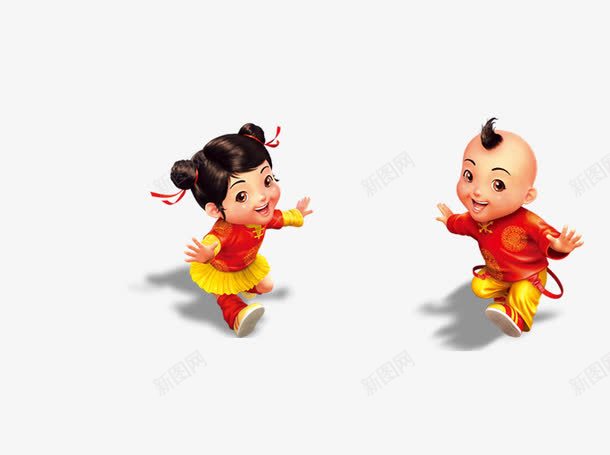 海波金童玉女png免抠素材_新图网 https://ixintu.com 年终装饰金童玉女