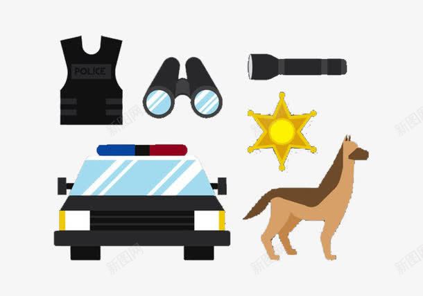 公安警察警车警犬psd免抠素材_新图网 https://ixintu.com 军犬 坏人 抓人 望远镜 破案