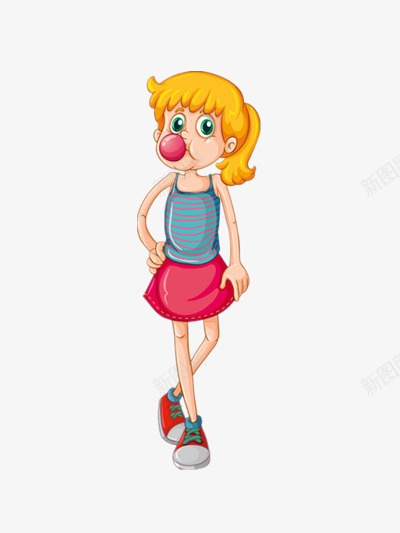 嚼口香糖的女孩png免抠素材_新图网 https://ixintu.com 彩色 素材 辫子