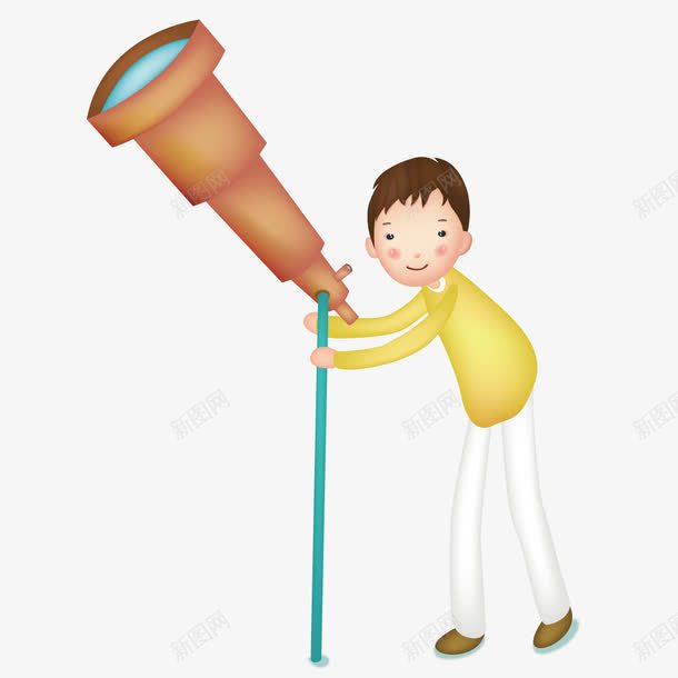 用望远镜观望png免抠素材_新图网 https://ixintu.com 手绘 插画 望远镜 男孩