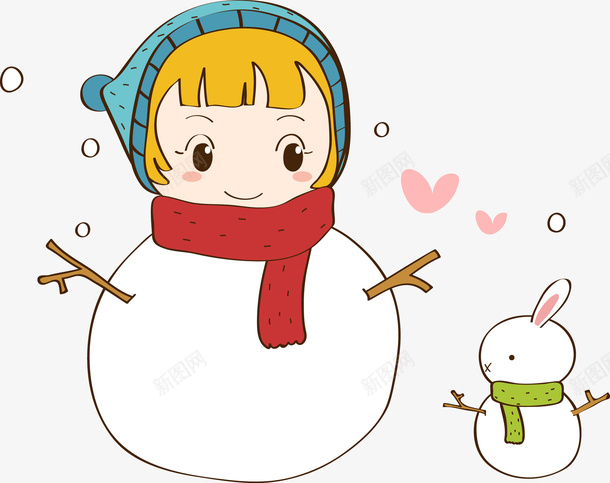小女孩和兔子创意雪人png免抠素材_新图网 https://ixintu.com 兔子 女孩 水彩雪人 雪人