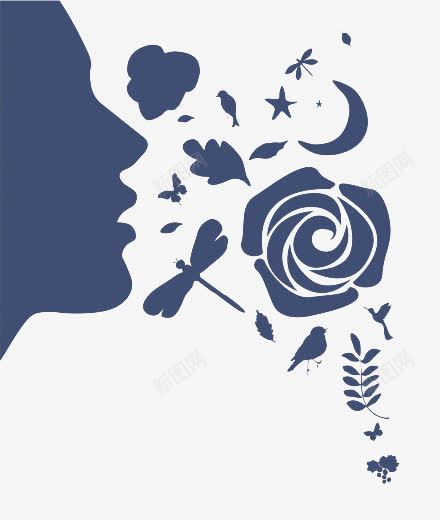 女性侧脸剪影png免抠素材_新图网 https://ixintu.com 人物侧脸 侧脸 女性 花 蜻蜓