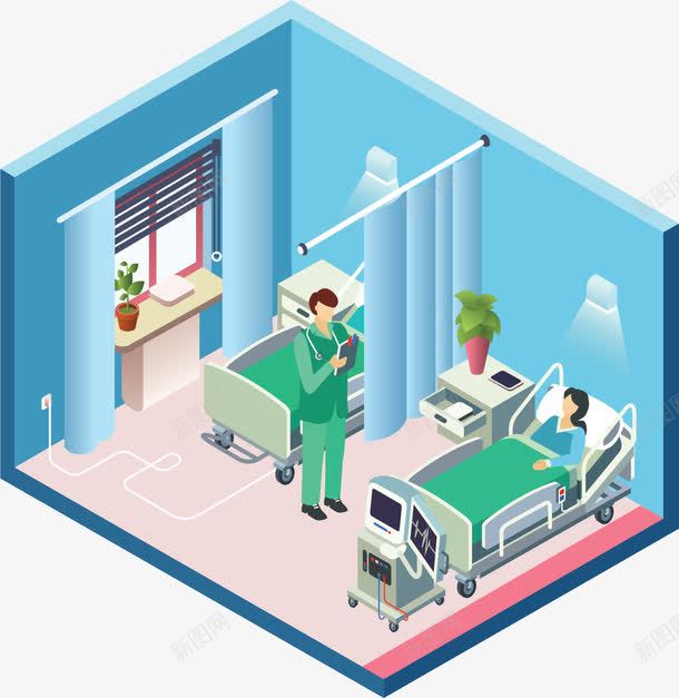 立体护理病房模型矢量图ai免抠素材_新图网 https://ixintu.com 住院的人 医生查房 病人休息 病房 病房模型 矢量png 矢量图 立体模型