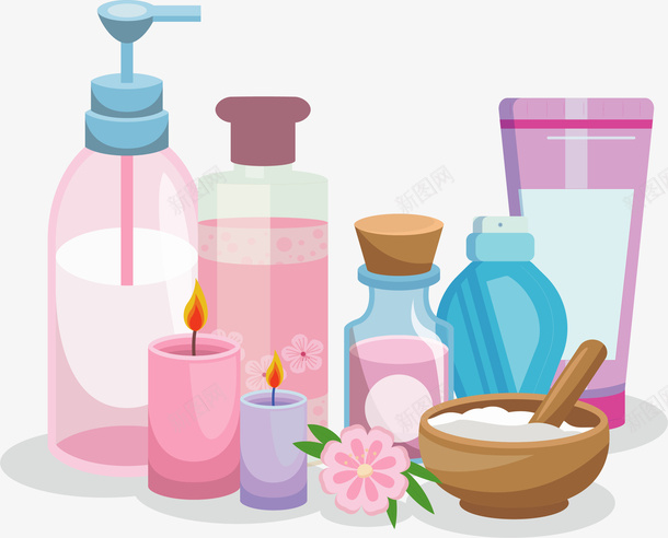 香薰护肤装饰png免抠素材_新图网 https://ixintu.com 少女心 扁平化 洗面奶 矢量图案 香薰护肤 香薰蜡烛