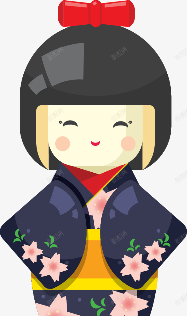 手绘日本传统娃娃png免抠素材_新图网 https://ixintu.com 手绘 日本娃娃