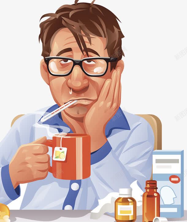 生病吃药png免抠素材_新图网 https://ixintu.com 感冒药 探热针 生病 虚弱